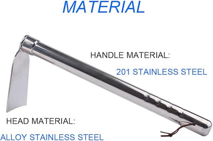 Stainless Steel Garden Hoe 15-inch Length Lightweight Weather Resistant Metal Hand Tool for Weeding Seeding Turning Soil
