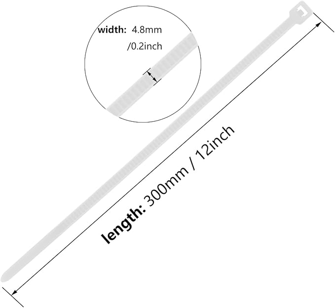 12 Inch Zip Ties Silver 1000 PCS, 50 Lbs- Heavy Duty Tensile Strength, Nylon PA66 UV Resistant Cable Ties for Indoor and Outdoor Use - Ideal for object bundling and fastening