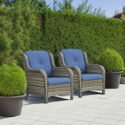 Rilyson Patio Chairs Outdoor Wicker Chair - Rattan Dining Chairs Porch Chairs Outside Club Chairs with High Back and Deep Seating(Mixed Grey/Blue)