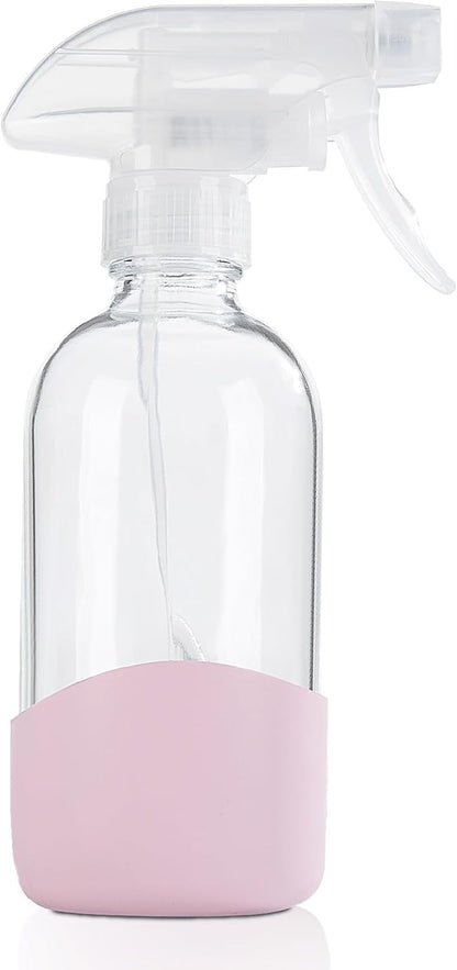 HOMBYS 8 Oz Empty Clear Glass Spray Bottles with Silicone Sleeve Protection Refillable Containers for Cleaning Solutions, Essential Oils, Misting Plants - Quality Sprayer - 1 Pack Boston Bottles