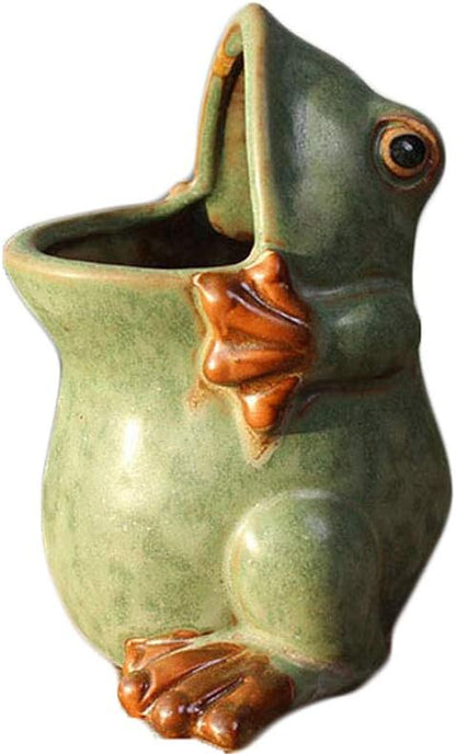 Ceramic Frog Shaped Plant Pot Bonsai Flower Pot ucculent Planter Multipurpose Pot Garden Outdoor Decor Outdoor Planter Plants Patio Balcony Yard Lawn Ornament Gifts for Women(4.3")