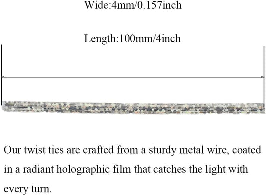 HAHIYO 300Pcs 4inches Holographic Silver Metal Twist Ties Bread Candy Coffee Bag Ties Plant Garden Twist Ties for Cellophane Treat Bags Gift Wraping Bags Plastic Bags Party Cake Present Art Crafts