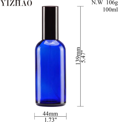 YIZHAO Blue Glass Spray Bottles 4oz, with Small Fine Mist Spray, Metal Cap, Refillable for Essential Oil,Travel,Cleaning,Perfume,Aromatherapy,Makeup – 9 Pcs