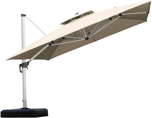 PURPLE LEAF 11 Feet Double Top Deluxe Square Patio Umbrella Offset Hanging Umbrella Outdoor Market Umbrella Garden Umbrella, Beige