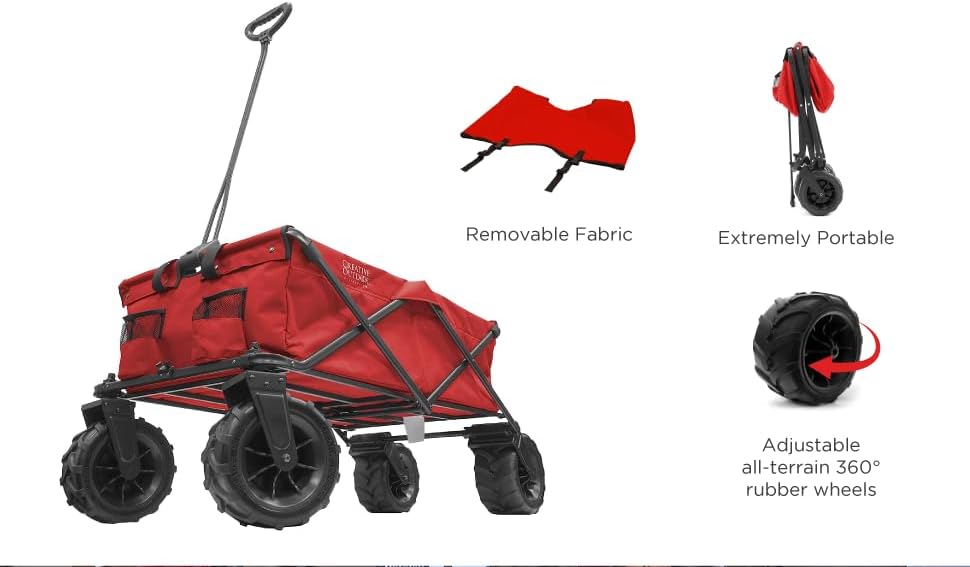 Creative Outdoor Wagon for Kids Push Pull Collapsible Stroller Giant All-Terrain Folding Cart | XXXL Monster Series Wagons | Outdoor Garden & Tailgate | Red