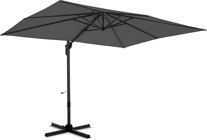 PHI VILLA 10ft Cantilever Patio Umbrella with Crank Handle, 7-Level Tilt & 360° Rotation, Aluminum Square Outdoor Offset Umbrella Windproof & Crashproof for Garden, Deck, Pool (Grey)