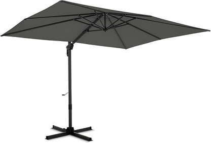 PHI VILLA 10ft Cantilever Patio Umbrella with Crank Handle, 7-Level Tilt & 360° Rotation, Aluminum Square Outdoor Offset Umbrella Windproof & Crashproof for Garden, Deck, Pool (Grey)