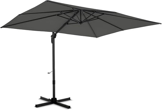 PHI VILLA 10ft Cantilever Patio Umbrella with Crank Handle, 7-Level Tilt & 360° Rotation, Aluminum Square Outdoor Offset Umbrella Windproof & Crashproof for Garden, Deck, Pool (Grey)