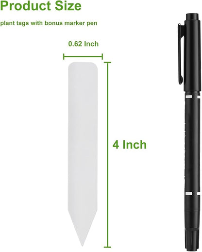 300 Pcs Plant Labels, 4 Inch Plastic Potted Plant Name Tags, Seedlings Seed Label Markers Nursery Plant Stake Tag with Bonus Marking Pen for Outdoor Indoor Garden Patio Flower Vegetable, White