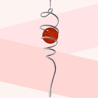Wind Spinner Tail with Red Glass Orb,Wind Spinners Stabilizer Gazing Ball Spiral Tail,Decorative Wind Spinner Spiral Sun Catcher,Indoor Outdoor Hanging Rotating Garden Decoration-13 in
