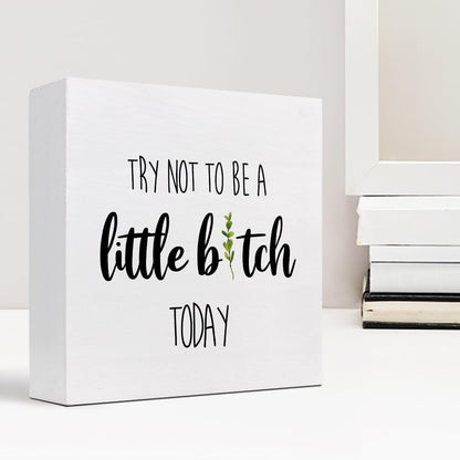 Funny Home Wood Decor Sign,Try not to Be a Little B Today Sign,Humor Wooden Box Plaque Sign Desk Decor for Home Office Shelf Table Decor Decorations