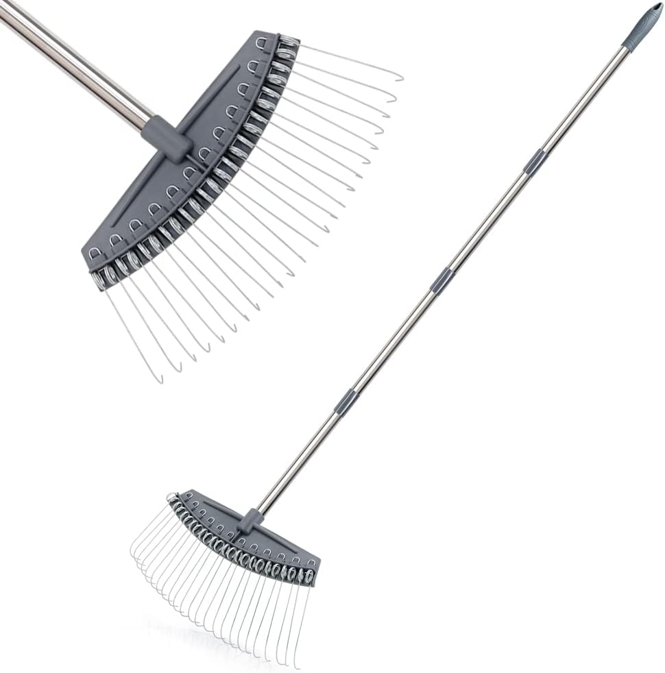 Colwelt Thatch Rake -24 Steel Tines, Dethatching Rakes with 54’’ Lightweight Stainless Steel Handle, Yard Dethatcher Rakes for Lawn(Pine Needles, Dead Grass, Thatch, Leaves, Mulch)