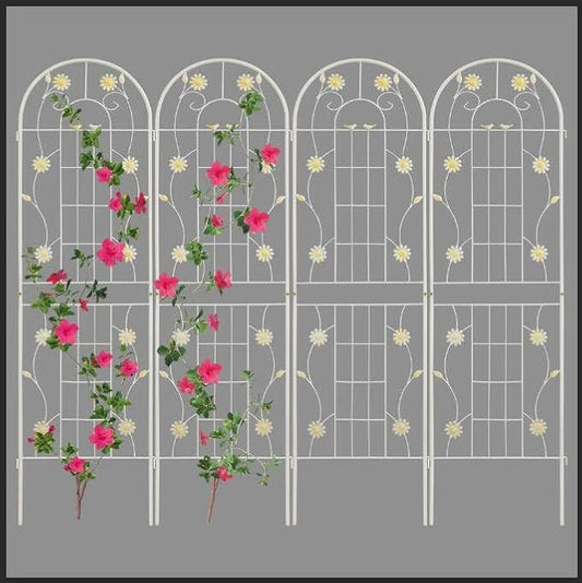 LZRS 4 Pack 71x20in Rustic Iron Arch Decoration Garden Trellis with Black Metal Coating – Perfect for Supporting Climbing Plants Outdoor, Roses, Vines, Flowers, and Vegetables.