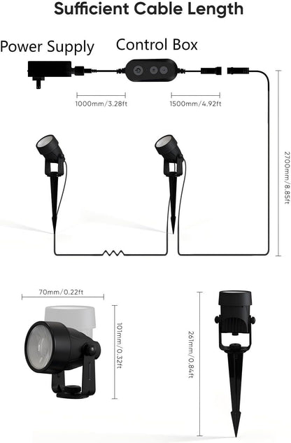 Landscape Lighting, RGBW Color Changing Low Voltage Landscape Lights with APP Control, IP65 Waterproof Outdoor Spotlights for Garden Yard Outside Decoration, 8 Pack