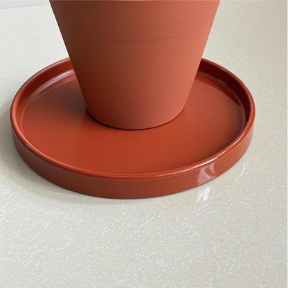 2 Pack Ceramic Plant Saucer Pot Tray 8.5 Inch, Planter Saucers 6 7 8 9 10 11 12 15 Inch, Durable Sturdy Flower Drainage drip Water Tray for Glazed Pots Base (8.5 Inch- Red Terracotta)