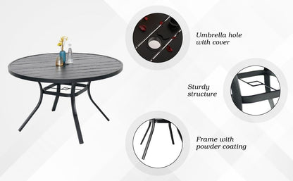 7-Piece Patio Dining Set, 48-Inch Round Dining Table with 6 Stackable Chairs, All-Weather Brown Tan