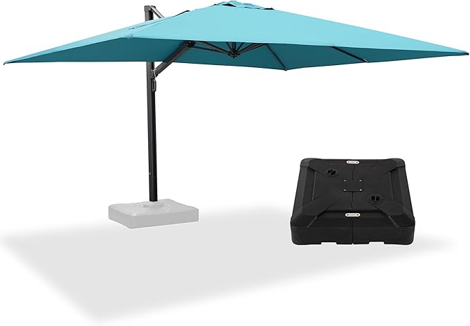 PURPLE LEAF 10' X 13' Rectangle Patio Umbrella with Base Large Windproof Offset Hanging Outdoor Umbrella Cantilever Umbrella Outdoor Patio Turquiose