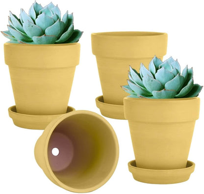 vensovo 6 Inch Yellow Terracotta & Clay Pots for Plant with Saucer - 4 Pack Medium Terra Cotta Planter with Drainage Hole, Flowerpot for Indoor Outdoor Plants, Crafts, Wedding Favor