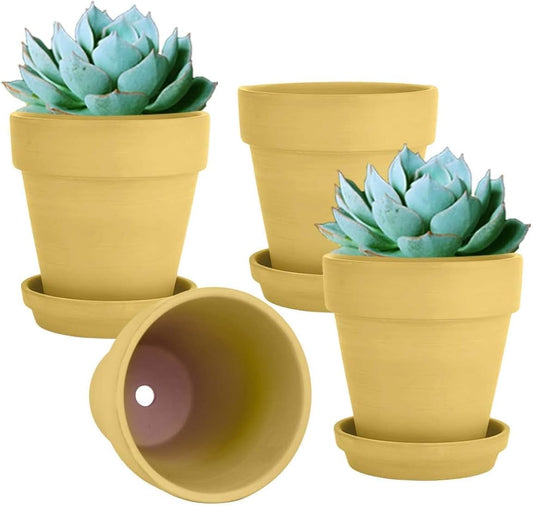 vensovo 6 Inch Yellow Terracotta & Clay Pots for Plant with Saucer - 4 Pack Medium Terra Cotta Planter with Drainage Hole, Flowerpot for Indoor Outdoor Plants, Crafts, Wedding Favor