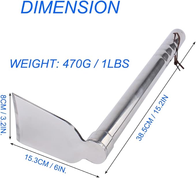 Stainless Steel Garden Hoe 15-inch Length Lightweight Weather Resistant Metal Hand Tool for Weeding Seeding Turning Soil