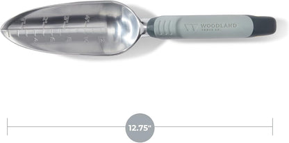 Woodland Tools Heavy Duty Garden Transplanter - Narrow Anodized Aluminum Hand Shovel with Depth Markings and Ergonomic Grip, Planting and Digging Tool for Soil, Flowers, Bulbs, and Raised Beds