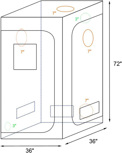 36"x36"x72" Mylar Hydroponic Grow Tent Grow Room with Obeservation Window and Removable Floor Tray for Indoor Plant Growing (36" x 36" x 72")