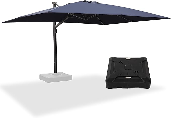 PURPLE LEAF 10' X 13' Rectangle Patio Umbrella with Base Large Windproof Offset Hanging Outdoor Umbrella Cantilever Umbrella Outdoor Patio Navy