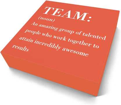 HTBIG Inspirational Team Noun Office Decor Wooden Box Sign, Rustic Black Wood Plaque for Home Desk Shelf Table Decoration, Coworker Gift, Orange