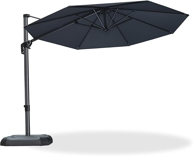 PURPLE LEAF 10 Feet Patio Umbrella Outdoor Cantilever Round Umbrella Aluminum Offset Umbrella with 360-degree Rotation for Garden Deck Pool Patio, Grey
