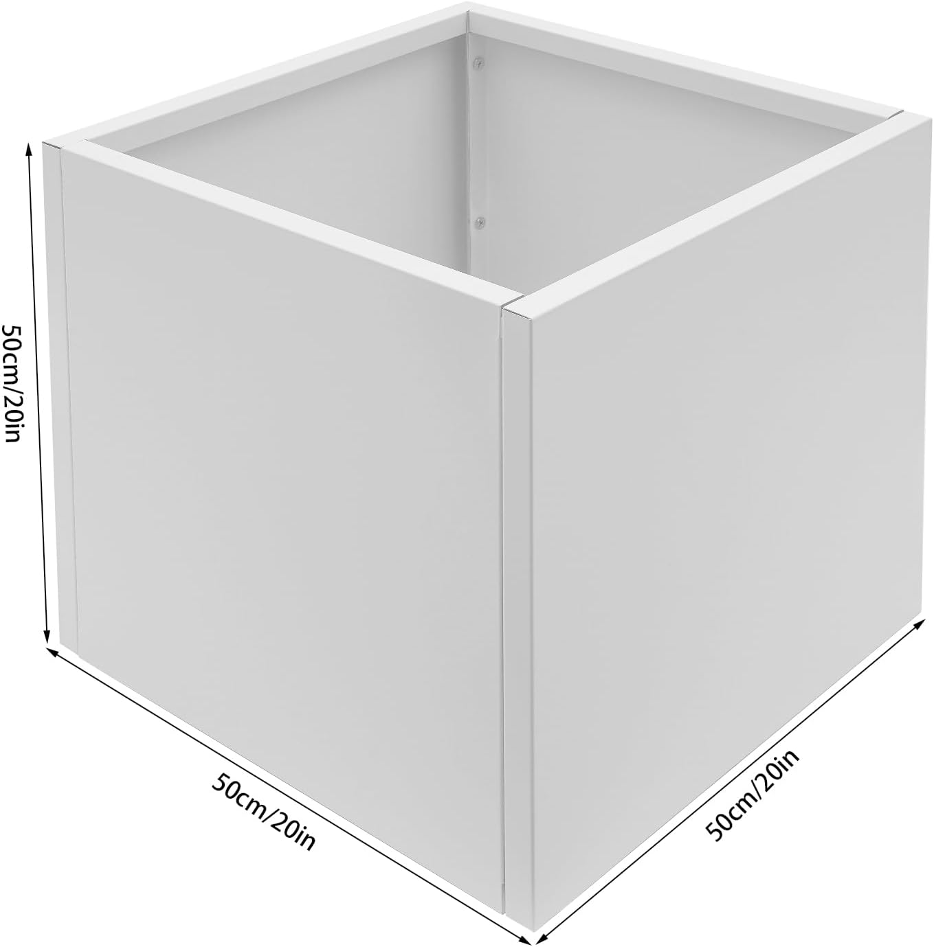20" L x20 W x20 H Metal Flower Boxes Planter Boxes Outdoor Raised Garden Bed Indoor Outdoor Planting Bed White Square Planter Box for Patios Lawn Yard Decor Storage
