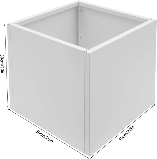 20" L x20 W x20 H Metal Flower Boxes Planter Boxes Outdoor Raised Garden Bed Indoor Outdoor Planting Bed White Square Planter Box for Patios Lawn Yard Decor Storage