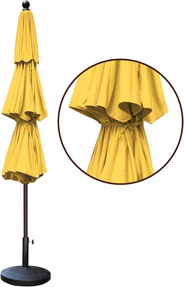 EliteShade USA 10-Year-Non-Fading 11Ft 3 Tiers Market Umbrella Patio Outdoor Cylinder Auto Push-up Table Umbrella with Ventilation, Sunflower Yellow