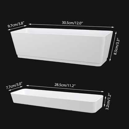 GREANER Window Boxes, 3 Pack 12x3.8 Inch Mixed Color Rectangle Herb Planters with Tray, Indoor Succulent Cactus Plastic Saucer Pot for Windowsill, Balcony, Office, Outdoor Garden (Black, White, Beige)