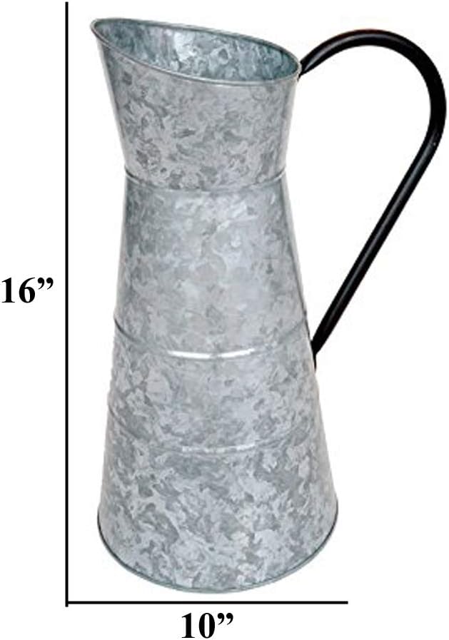 Deco 79 Metal Galvanized Watering Jug, 10 by 16-Inch,Gray