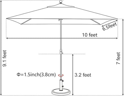 EliteShade USA 10-Year-Non-Fading 6.5x10Ft Rectangular Market Umbrella Patio Umbrella Outdoor Table Umbrella with Ventilation, Teal
