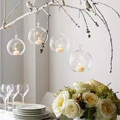 12 Pcs 3.15"/ 8cm Hanging Glass Tealight Holder Globe Plant Terrariums Glass Orbs Air Plants Tea Light Candle Holders Home Decor Indoor Outdoor Garden (with 2 Holes, 9 Pcs + 3 Pcs)