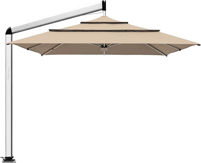 EliteShade USA Atlas 3-Tier 10x10FT Full Aluminum Cantilever Patio Umbrella for Outdoor restaurant Garden Courtyard Deck Pool and Marketing with Light(No battery),Heather Beige