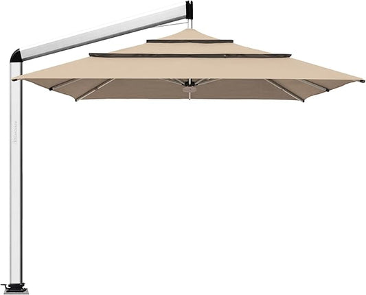 EliteShade USA Atlas 3-Tier 10x10FT Full Aluminum Cantilever Patio Umbrella for Outdoor restaurant Garden Courtyard Deck Pool and Marketing with Light(No battery),Heather Beige