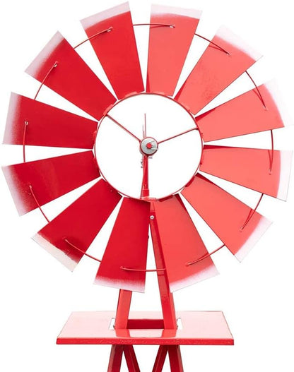 8FT Windmill for Yard Garden Decoration with Weather Vanes，Heavy Duty Outdoor Wind Mills, Large Metal Outdoor Windmill,Weather Resistant,Red