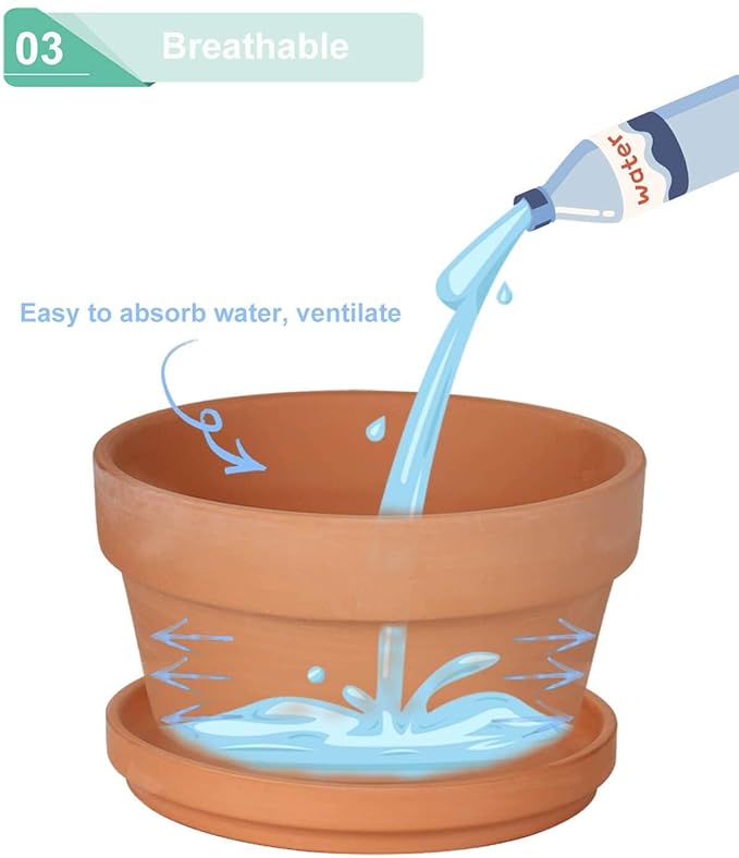 vensovo 3.7 Inch Terracotta Shallow Succulent Pots - 6 Pack Terra Cotta Clay Pot with Saucer, Cacuts Indoor and Outdoor Planters with Drainage Hole