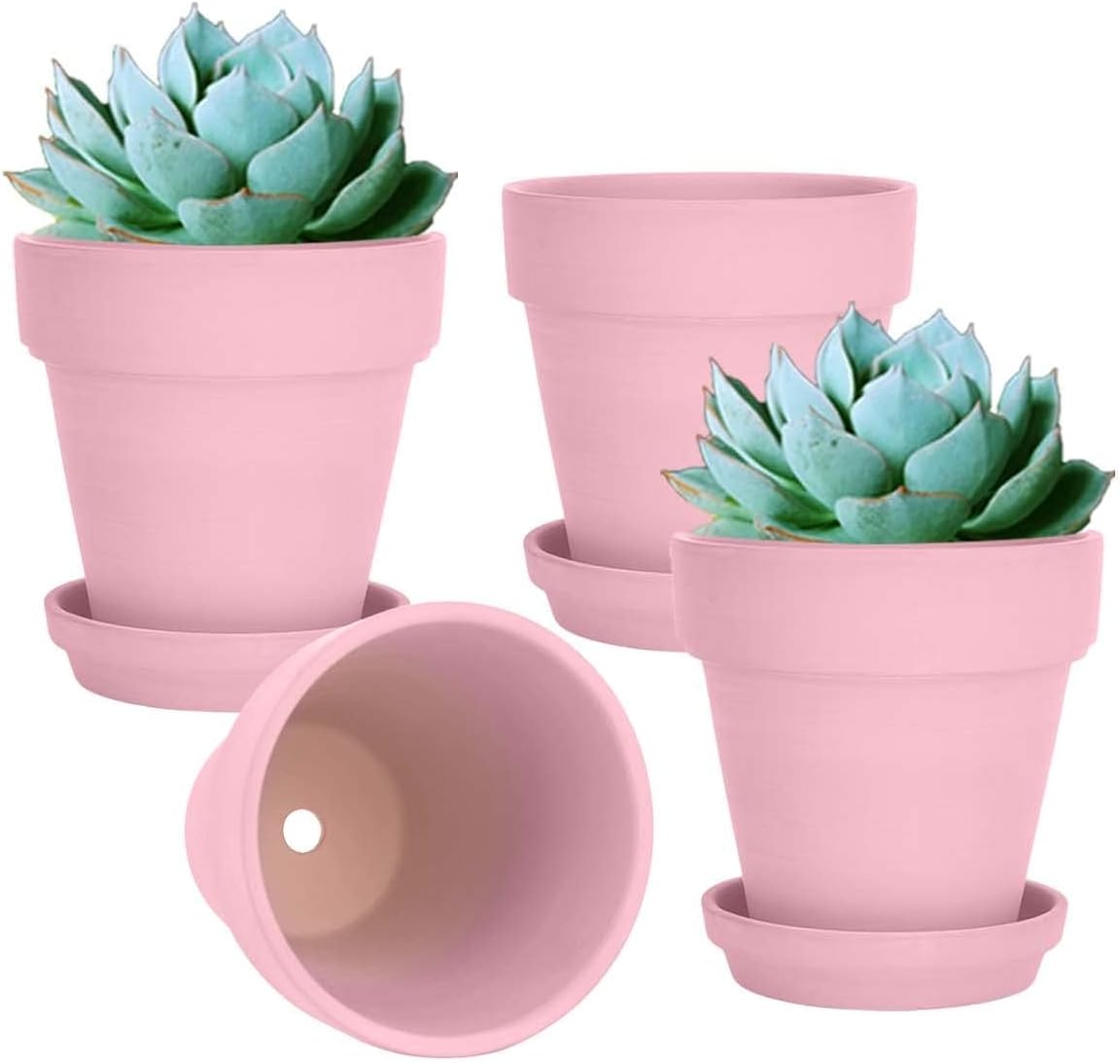 vensovo 6 Inch Peach Pink Terracotta & Clay Pots for Plant with Saucer - 4 Pack Medium Terra Cotta Planter with Drainage Hole, Flowerpot for Indoor Outdoor Plants, Crafts, Wedding Favor