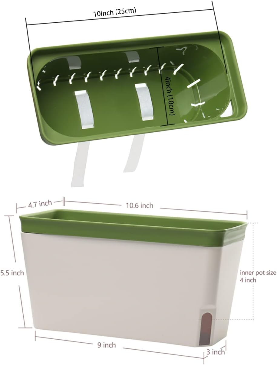 GardenBasix Self Watering Planter Pots Window Box for Indoor Plants Home Garden Modern Decorative Flower Pot for All House Herbs Succulents Set of 6 (6, Green(Rectangle))