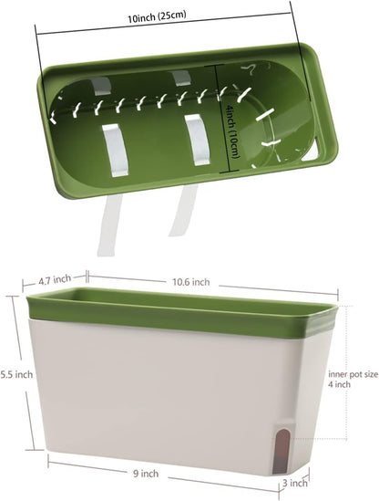 GardenBasix Self Watering Planter Pots Window Box for Indoor Plants Home Garden Modern Decorative Flower Pot for All House Herbs Succulents Set of 6 (6, Green(Rectangle))