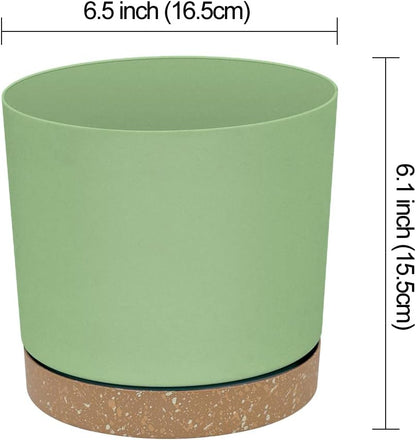 ZMTECH Plant Pots, Set of 6 6.5'' Self Watering Plastic Planter with Drainage Hole and Saucer,Modern Decorative Flower Pot for Indoor Outdoor House Plants, Succulents, Flowers - Green