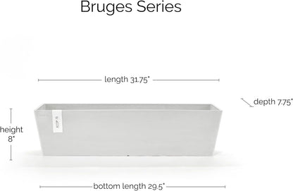 Ecopots Bruges Durable Modern Rectangular Indoor/Outdoor Recycled-Based Composite Flower Pot Planter, Pure White, 31.5"