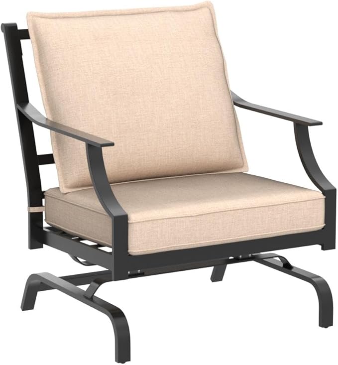 Grand Patio Outdoor Patio Seating, Motion Chair, Stationary Rocker, Padded Cushion Chair Set of 2, Beige