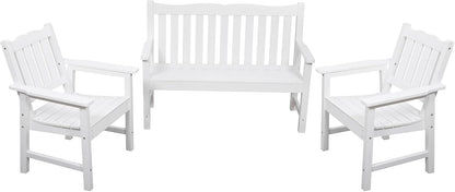 Stoog 3 Pieces All-Weather Patio Furniture Set, Include 2 Outdoor Chairs and 1 Outdoor Bench, White
