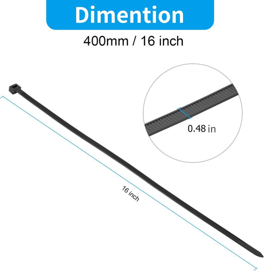 XINGO 16 inch White Zip Ties Heavy Duty 60 PCS, 250 LBS Ultra Strong Plastic Wire Ties, Large Cable Ties Extra Long Tie Wraps, Indoor and Outdoor UV Resistant