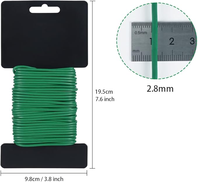 Tenn Well Plant Ties for Climbing Plants, 66 Feet 2.8mm Green Garden Wire Ties for Tomato Plants, Climbing Roses, Trellises, Gardening Supplies (2PCS x 33 Feet)