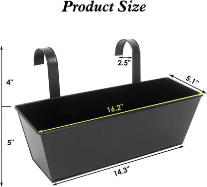 3 Pcs Large Hanging Flower Pots for Railing Or Fence 16 Inch Railing Planter Box for Any Balcony, Porch or Deck Countryside Style Window Planter Boxes Are Perfect to Herbs & Flowers for Garden (Black)